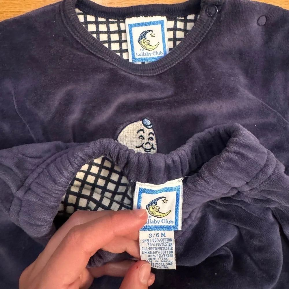 Vintage Lullaby Club Navy‎ Velour Humpty Dumpty Set 3/6M Infant Top Pants Blue